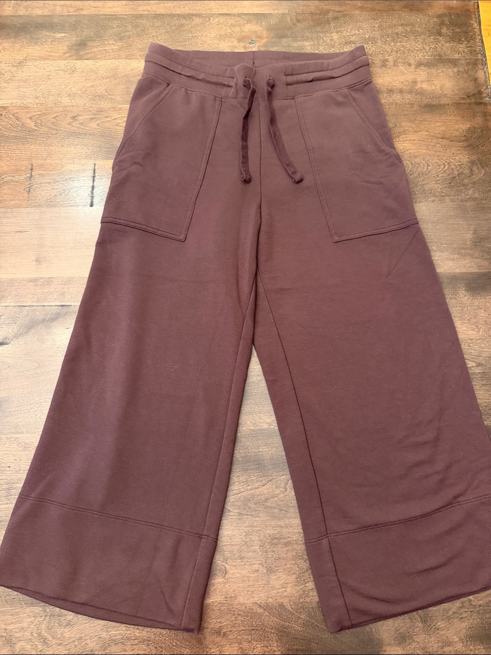 Quince SuperSoft Fleece Cropped Wide Leg Pants Small Dried Fig Brown Boho Athlei